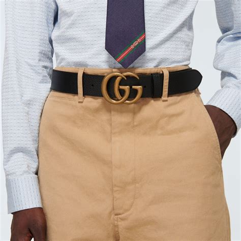 397660 gucci|Men's Slim Black Leather Belt With Gold Double G Buckle.